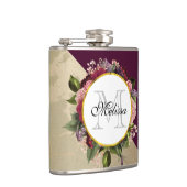 Gold Marble Pattern en Burgundy Florals Monogram Heupfles (Rechts)