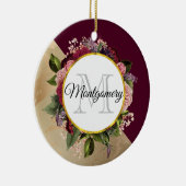 Gold Marble Pattern en Burgundy Florals Monogram Keramisch Ornament (Rechts)