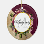 Gold Marble Pattern en Burgundy Florals Monogram Keramisch Ornament (Links)