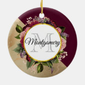 Gold Marble Pattern en Burgundy Florals Monogram Keramisch Ornament (Achterkant)