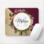 Gold Marble Pattern en Burgundy Florals Monogram Muismat (Met muis)