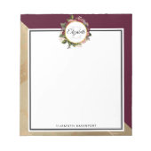 Gold Marble Pattern en Burgundy Florals Monogram Notitieblok (Voorkant)