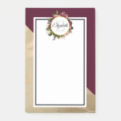 Gold Marble Pattern en Burgundy Florals Monogram Post-it® Notes (Voorkant)