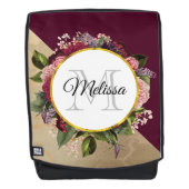 Gold Marble Pattern en Burgundy Florals Monogram Rugtassen (Voorkant)