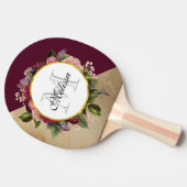Gold Marble Pattern en Burgundy Florals Monogram Tafeltennisbatje (Zijkant)