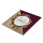 Gold Marble Pattern en Burgundy Florals Monogram Tegeltje (Zijkant)