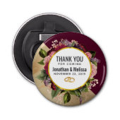 Gold Marble Pattern en Burgundy Florals Wedding Button Flesopener (Voorkant)