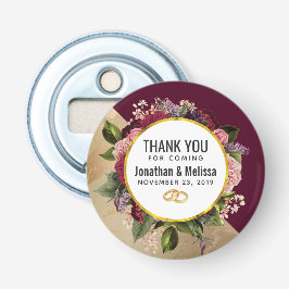 Gold Marble Pattern en Burgundy Florals Wedding Button Flesopener
