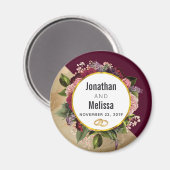Gold Marble Pattern en Burgundy Florals Wedding Magneet (Voorkant / Achterkant)