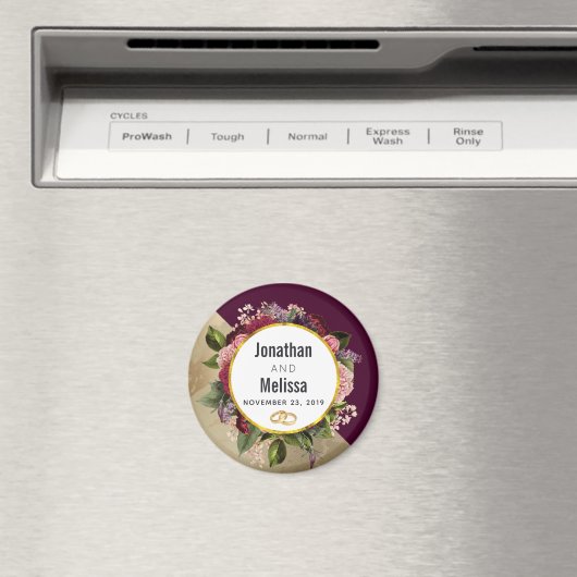 Gold Marble Pattern en Burgundy Florals Wedding Magneet (Insitu (Vaatwasser))