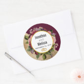 Gold Marble Pattern en Burgundy Florals Wedding Ronde Sticker (Envelop)