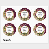 Gold Marble Pattern en Burgundy Florals Wedding Ronde Sticker (Vel)