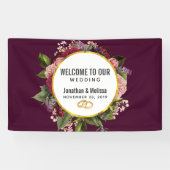 Gold Marble Pattern en Burgundy Florals Wedding Spandoek (Horizontaal)