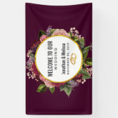 Gold Marble Pattern en Burgundy Florals Wedding Spandoek (Verticaal)