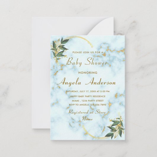 Gold Marble QR Code Baby Boy Douche Uitnodiging (Voorkant)