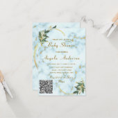 Gold Marble QR Code Baby shower Invitation voorbee Kaart (Voorkant / Achterkant in situ)