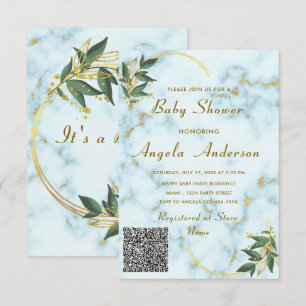 Gold Marble QR Code Baby shower Invitation voorbee Kaart