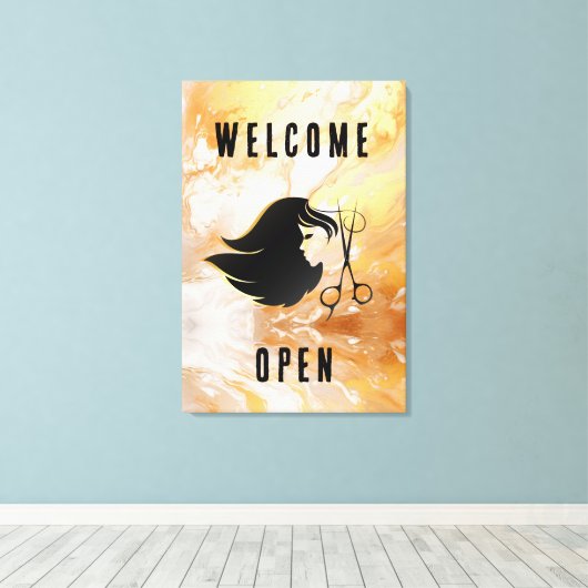 Gold Marble Salon Welkom Open Canvas Afdruk (Insitu (Houten vloer))