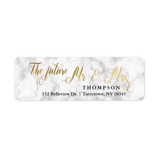 Gold Marble Script De toekomst Mr en Mrs Etiket (Voorkant)