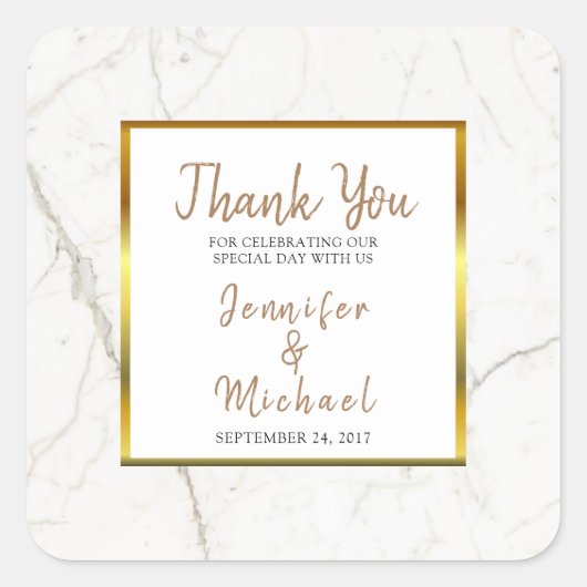 Gold Marble script Wedding Hartelijk dank Vierkante Sticker (Voorkant)