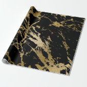 Gold Marble Shiny Glam Black Abstract VIP Cadeaupapier (Uitgerold)