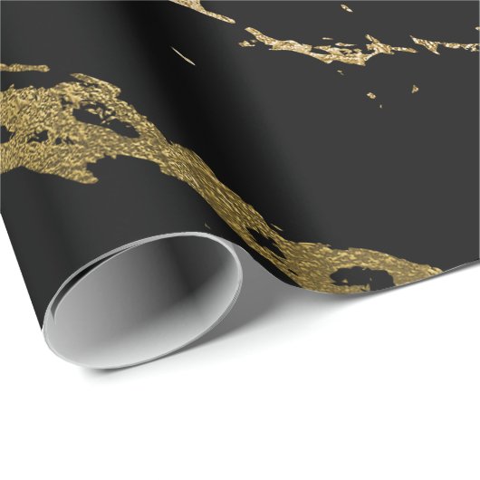 Gold Marble Shiny Glam Black - Minimale Abstracte Cadeaupapier (Rol Hoek)