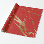 Gold Marble Shiny Glam Vivid Bright Red Cadeaupapier (Uitgerold)