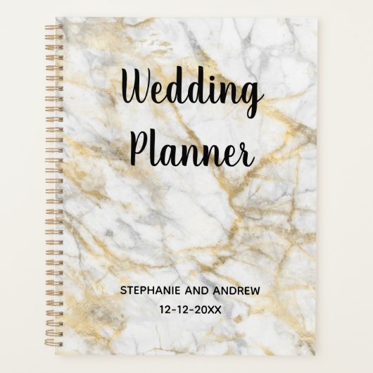 Gold Marble Trendy Personalized Wedding Planner (Voorkant)