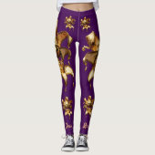 Gold Mardi Gras maskers op plum Leggings (Voorkant)