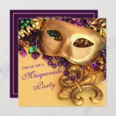 Gold Mardi Gras Masquerade Party - Uitnodigingen (Voorkant / Achterkant)
