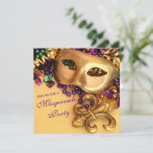 Gold Mardi Gras Masquerade Party - Uitnodigingen (Staand voorkant)