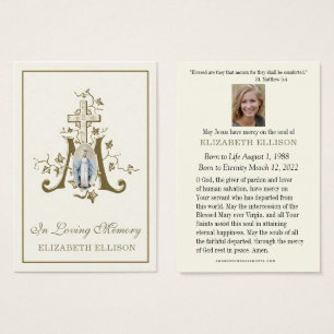 Gold Marian Cross Virgin Mary Funeral Prayer Kaart