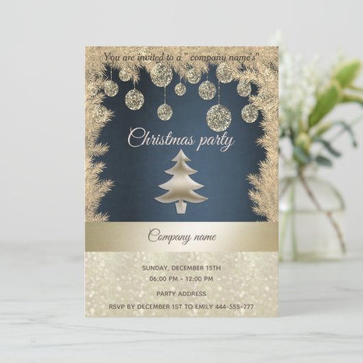 Gold marineblauw kerstfeest kaart (Staand voorkant)