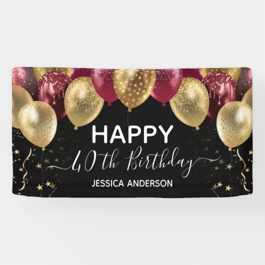 Gold Maroon Birthday Party Spandoek (Horizontaal)