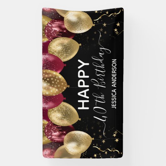 Gold Maroon Birthday Party Spandoek (Verticaal)