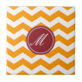 Gold & Maroon Chevron met Monogram Tile Tegeltje (Voorkant)