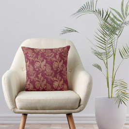 Gold Maroon Floral Damask Kussen