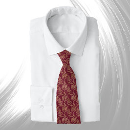  Gold Maroon Floral Damask Stropdas