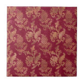  Gold Maroon Floral Damask Tegeltje (Voorkant)