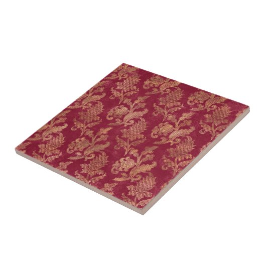  Gold Maroon Floral Damask Tegeltje (Zijkant)