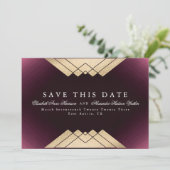 Gold Maroon Geometric Gatsby Folie sparen de datum Aankondiging (Staand voorkant)