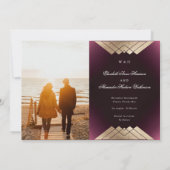 Gold Maroon Geometric Gatsby Folie sparen de datum Aankondiging (Achterkant)