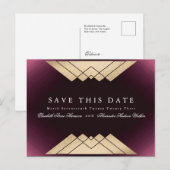 Gold Maroon Geometric Gatsby Folie sparen de datum Aankondigingskaart (Voorkant / Achterkant)