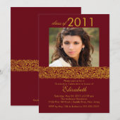 Gold & Maroon Red Photo Afstuderen Uitnodiging (Voorkant / Achterkant)