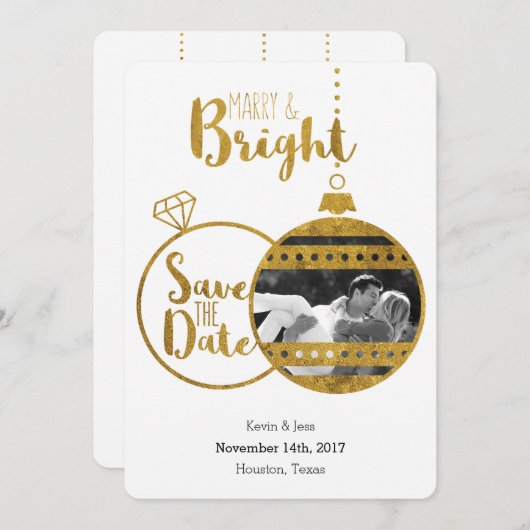 Gold, marry en heldere kerstmis besparen de data save the date (Voorkant / Achterkant)