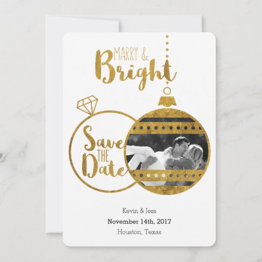 Gold, marry en heldere kerstmis besparen de data save the date (Voorkant)