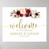 Gold Marsala Boho Autumn Wedding Welcome Poster (Voorkant)