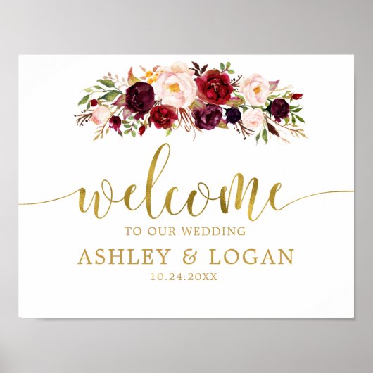 Gold Marsala Boho Autumn Wedding Welcome Poster (Voorkant)