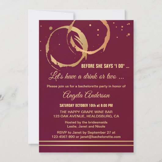 Gold Marsala Wine Bachelorette Kaart (Voorkant)