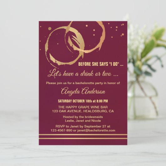 Gold Marsala Wine Bachelorette Kaart (Staand voorkant)